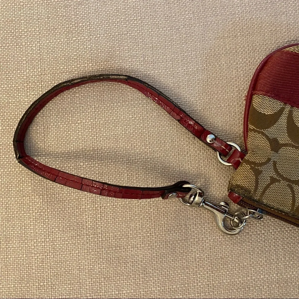 Coach Wristlet with Detachable Strap Vintage Brown and Red Monogram